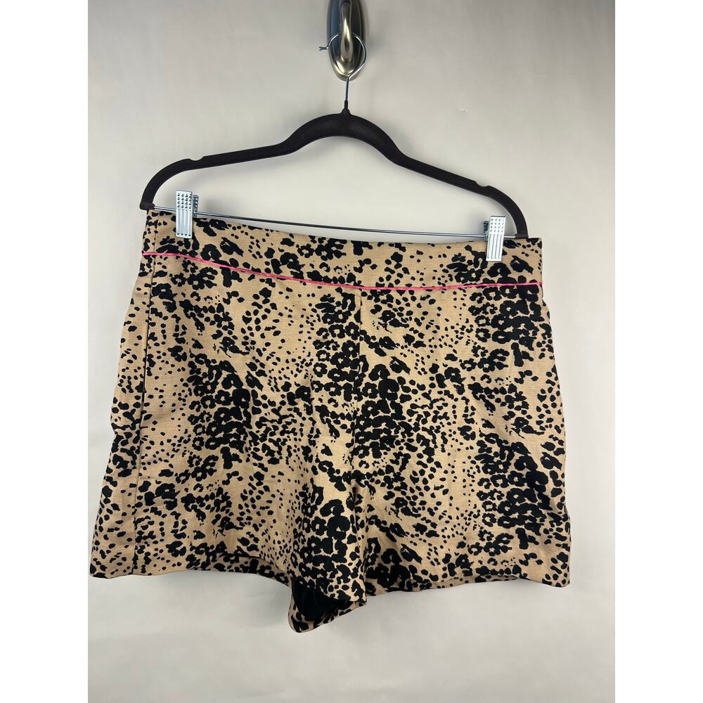 J.Crew Linen Lyocell Animal Print Shorts Tan Black Pink Trim High Rise Size 12 - Picture 3 of 12